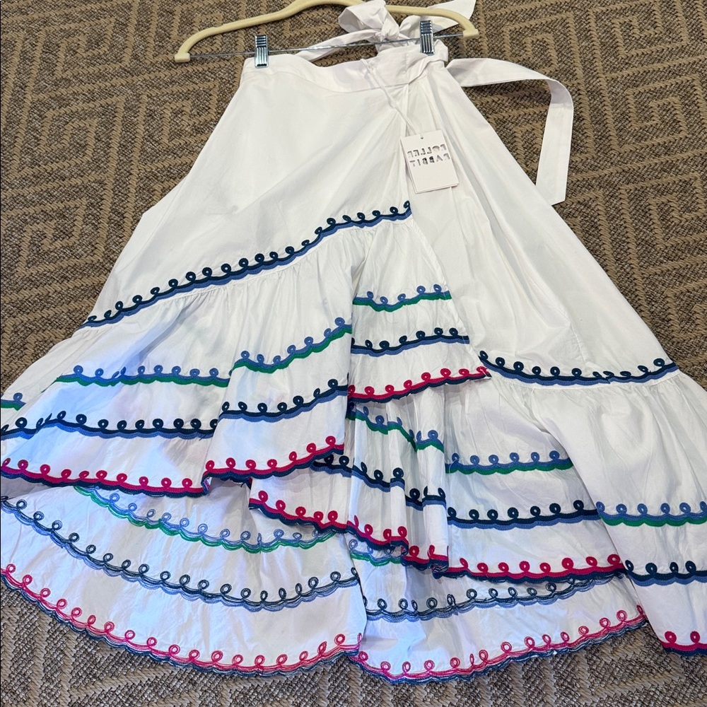 White Tiered Midi Skirt with Multicolor Trim - Women Roller Rabbit
